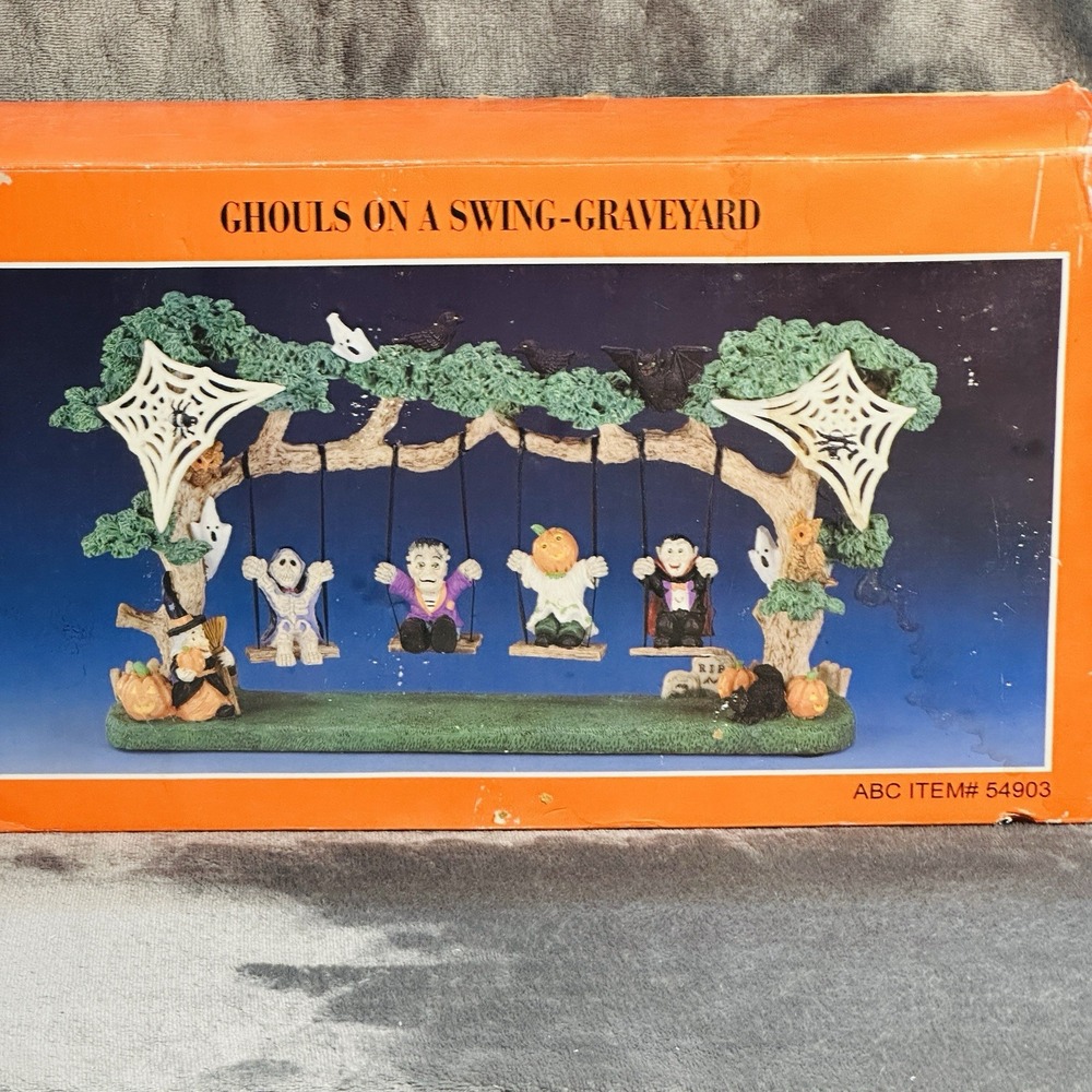 RARE Vintage Handpainted Halloween Swing Scene 1999 Beistle Graveyard Ghouls